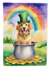 Load image into Gallery viewer, Golden Retriever St. Patrick’s Day Garden Flag – Dog with Pot of Gold &amp; Rainbow Yard Decor