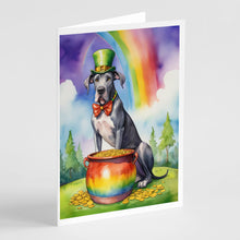 Load image into Gallery viewer, Great Dane St Patrick's Day Greeting Cards - Blank Note Cards – 8-Pack of Artist-Designed Cards with Envelopes