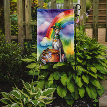 Load image into Gallery viewer, Greyhound St. Patrick’s Day Garden Flag – Dog with Pot of Gold &amp; Rainbow Yard Decor