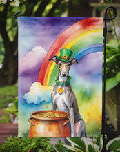 Load image into Gallery viewer, Greyhound St. Patrick’s Day Garden Flag – Dog with Pot of Gold &amp; Rainbow Yard Decor