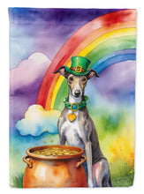 Load image into Gallery viewer, Greyhound St. Patrick’s Day Garden Flag – Dog with Pot of Gold &amp; Rainbow Yard Decor