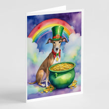 Load image into Gallery viewer, Greyhound St Patrick's Day Greeting Cards - Blank Note Cards – 8-Pack of Artist-Designed Cards with Envelopes