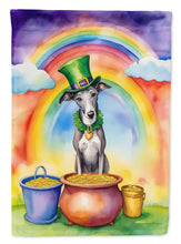 Load image into Gallery viewer, Greyhound St. Patrick’s Day Garden Flag – Dog with Pot of Gold &amp; Rainbow Yard Decor