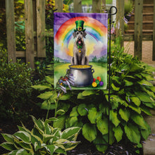 Load image into Gallery viewer, Irish Wolfhound St. Patrick’s Day Garden Flag – Dog with Pot of Gold &amp; Rainbow Yard Decor