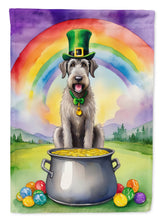 Load image into Gallery viewer, Irish Wolfhound St. Patrick’s Day Garden Flag – Dog with Pot of Gold &amp; Rainbow Yard Decor