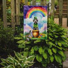 Load image into Gallery viewer, Irish Wolfhound St. Patrick’s Day Garden Flag – Dog with Pot of Gold &amp; Rainbow Yard Decor