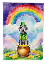 Load image into Gallery viewer, Irish Wolfhound St. Patrick’s Day Garden Flag – Dog with Pot of Gold &amp; Rainbow Yard Decor