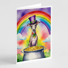 Load image into Gallery viewer, Italian Greyhound St Patrick's Day Greeting Cards - Blank Note Cards – 8-Pack of Artist-Designed Cards with Envelopes