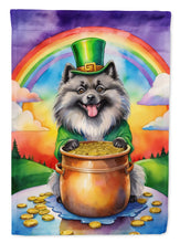 Load image into Gallery viewer, Keeshond St. Patrick’s Day Garden Flag – Dog with Pot of Gold &amp; Rainbow Yard Decor