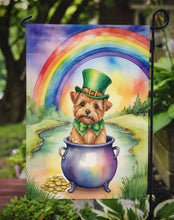 Load image into Gallery viewer, Norfolk Terrier St. Patrick’s Day Garden Flag – Dog with Pot of Gold &amp; Rainbow Yard Decor
