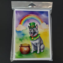 Load image into Gallery viewer, Norwegian Elkhound St Patrick's Day Greeting Cards - Blank Note Cards – 8-Pack of Artist-Designed Cards with Envelopes