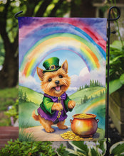 Load image into Gallery viewer, Norwich Terrier St. Patrick’s Day Garden Flag – Dog with Pot of Gold &amp; Rainbow Yard Decor