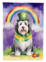 Load image into Gallery viewer, Old English Sheepdog St. Patrick’s Day Garden Flag – Dog with Pot of Gold &amp; Rainbow Yard Decor