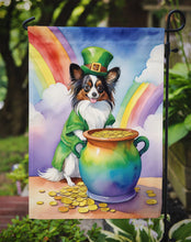 Load image into Gallery viewer, Papillon St. Patrick’s Day Garden Flag – Dog with Pot of Gold &amp; Rainbow Yard Decor