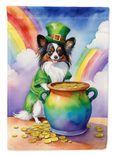 Load image into Gallery viewer, Papillon St. Patrick’s Day Garden Flag – Dog with Pot of Gold &amp; Rainbow Yard Decor