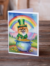 Load image into Gallery viewer, Pomeranian St Patrick's Day Greeting Cards - Blank Note Cards – 8-Pack of Artist-Designed Cards with Envelopes