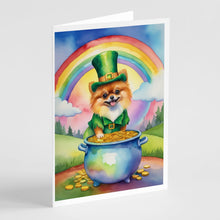 Load image into Gallery viewer, Pomeranian St Patrick's Day Greeting Cards - Blank Note Cards – 8-Pack of Artist-Designed Cards with Envelopes