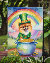 Load image into Gallery viewer, Pomeranian St. Patrick’s Day Garden Flag – Dog with Pot of Gold &amp; Rainbow Yard Decor