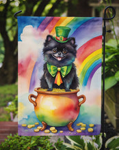 Load image into Gallery viewer, Pomeranian St. Patrick’s Day Garden Flag – Dog with Pot of Gold &amp; Rainbow Yard Decor