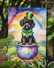 Load image into Gallery viewer, Black Poodle St. Patrick’s Day Garden Flag – Dog with Pot of Gold &amp; Rainbow Yard Decor