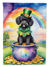 Load image into Gallery viewer, Black Poodle St. Patrick’s Day Garden Flag – Dog with Pot of Gold &amp; Rainbow Yard Decor
