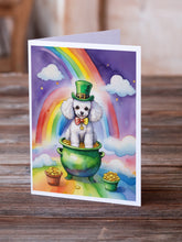 Load image into Gallery viewer, White Poodle St Patrick's Day Greeting Cards - Blank Note Cards – 8-Pack of Artist-Designed Cards with Envelopes