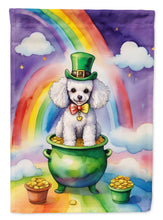 Load image into Gallery viewer, White Poodle St. Patrick’s Day Garden Flag – Dog with Pot of Gold &amp; Rainbow Yard Decor