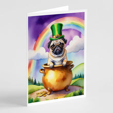 Load image into Gallery viewer, Pug St Patrick's Day Greeting Cards - Blank Note Cards – 8-Pack of Artist-Designed Cards with Envelopes