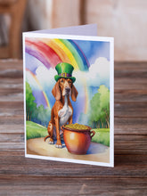 Load image into Gallery viewer, Red Redbone Coonhound St Patrick's Day Greeting Cards - Blank Note Cards – 8-Pack of Artist-Designed Cards with Envelopes