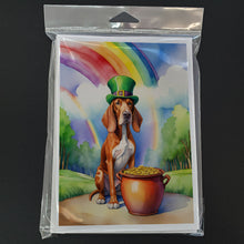 Load image into Gallery viewer, Red Redbone Coonhound St Patrick's Day Greeting Cards - Blank Note Cards – 8-Pack of Artist-Designed Cards with Envelopes