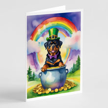 Load image into Gallery viewer, Rottweiler St Patrick's Day Greeting Cards - Blank Note Cards – 8-Pack of Artist-Designed Cards with Envelopes