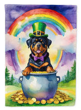 Load image into Gallery viewer, Rottweiler St. Patrick’s Day Garden Flag – Dog with Pot of Gold &amp; Rainbow Yard Decor