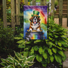 Load image into Gallery viewer, Saint Bernard St. Patrick’s Day Garden Flag – Dog with Pot of Gold &amp; Rainbow Yard Decor