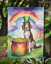 Load image into Gallery viewer, Saluki St. Patrick’s Day Garden Flag – Dog with Pot of Gold &amp; Rainbow Yard Decor