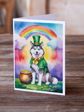 Load image into Gallery viewer, Siberian Husky St Patrick's Day Greeting Cards - Blank Note Cards – 8-Pack of Artist-Designed Cards with Envelopes