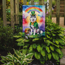 Load image into Gallery viewer, Siberian Husky St. Patrick’s Day Garden Flag – Dog with Pot of Gold &amp; Rainbow Yard Decor