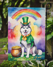 Load image into Gallery viewer, Siberian Husky St. Patrick’s Day Garden Flag – Dog with Pot of Gold &amp; Rainbow Yard Decor