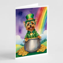 Load image into Gallery viewer, Silky Terrier St Patrick's Day Greeting Cards - Blank Note Cards – 8-Pack of Artist-Designed Cards with Envelopes