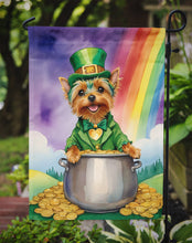 Load image into Gallery viewer, Silky Terrier St. Patrick’s Day Garden Flag – Dog with Pot of Gold &amp; Rainbow Yard Decor