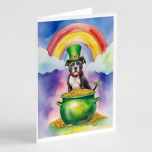 Load image into Gallery viewer, Staffordshire Bull Terrier St Patrick's Day Greeting Cards - Blank Note Cards – 8-Pack of Artist-Designed Cards with Envelopes