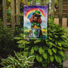 Load image into Gallery viewer, Sussex Spaniel St. Patrick’s Day Garden Flag – Dog with Pot of Gold &amp; Rainbow Yard Decor