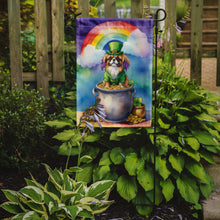 Load image into Gallery viewer, Tibetan Spaniel St. Patrick’s Day Garden Flag – Dog with Pot of Gold &amp; Rainbow Yard Decor