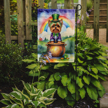 Load image into Gallery viewer, Yorkshire Terrier St. Patrick’s Day Garden Flag – Dog with Pot of Gold &amp; Rainbow Yard Decor
