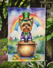 Load image into Gallery viewer, Yorkshire Terrier St. Patrick’s Day Garden Flag – Dog with Pot of Gold &amp; Rainbow Yard Decor