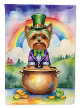Load image into Gallery viewer, Yorkshire Terrier St. Patrick’s Day Garden Flag – Dog with Pot of Gold &amp; Rainbow Yard Decor