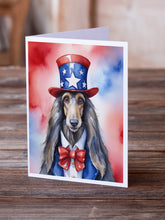 Load image into Gallery viewer, Afghan Hound Patriotic American Greeting Cards - Blank Note Cards – 8-Pack of Artist-Designed Cards with Envelopes