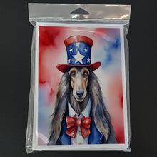 Load image into Gallery viewer, Afghan Hound Patriotic American Greeting Cards - Blank Note Cards – 8-Pack of Artist-Designed Cards with Envelopes