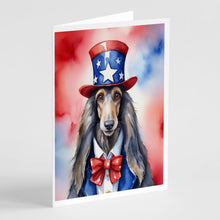 Load image into Gallery viewer, Afghan Hound Patriotic American Greeting Cards - Blank Note Cards – 8-Pack of Artist-Designed Cards with Envelopes