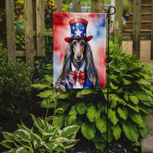 Load image into Gallery viewer, Afghan Hound Patriotic American Garden Flag – Dog in Uncle Sam Hat | Red, White &amp; Blue Outdoor Decor