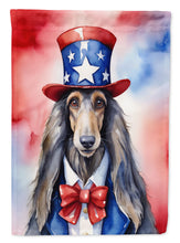 Load image into Gallery viewer, Afghan Hound Patriotic American Garden Flag – Dog in Uncle Sam Hat | Red, White &amp; Blue Outdoor Decor